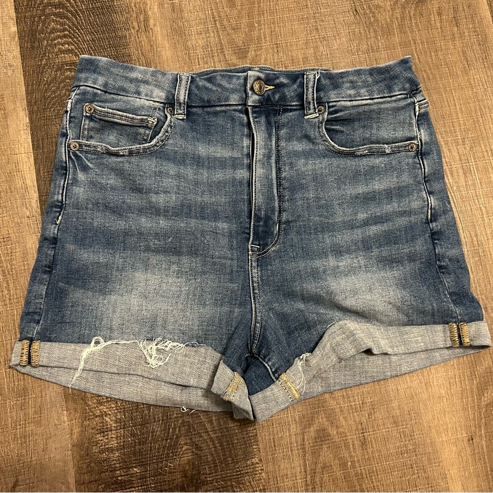 American Eagle Curvy High Rise Shortie Next Level Stretch Jean Shorts- Size 12